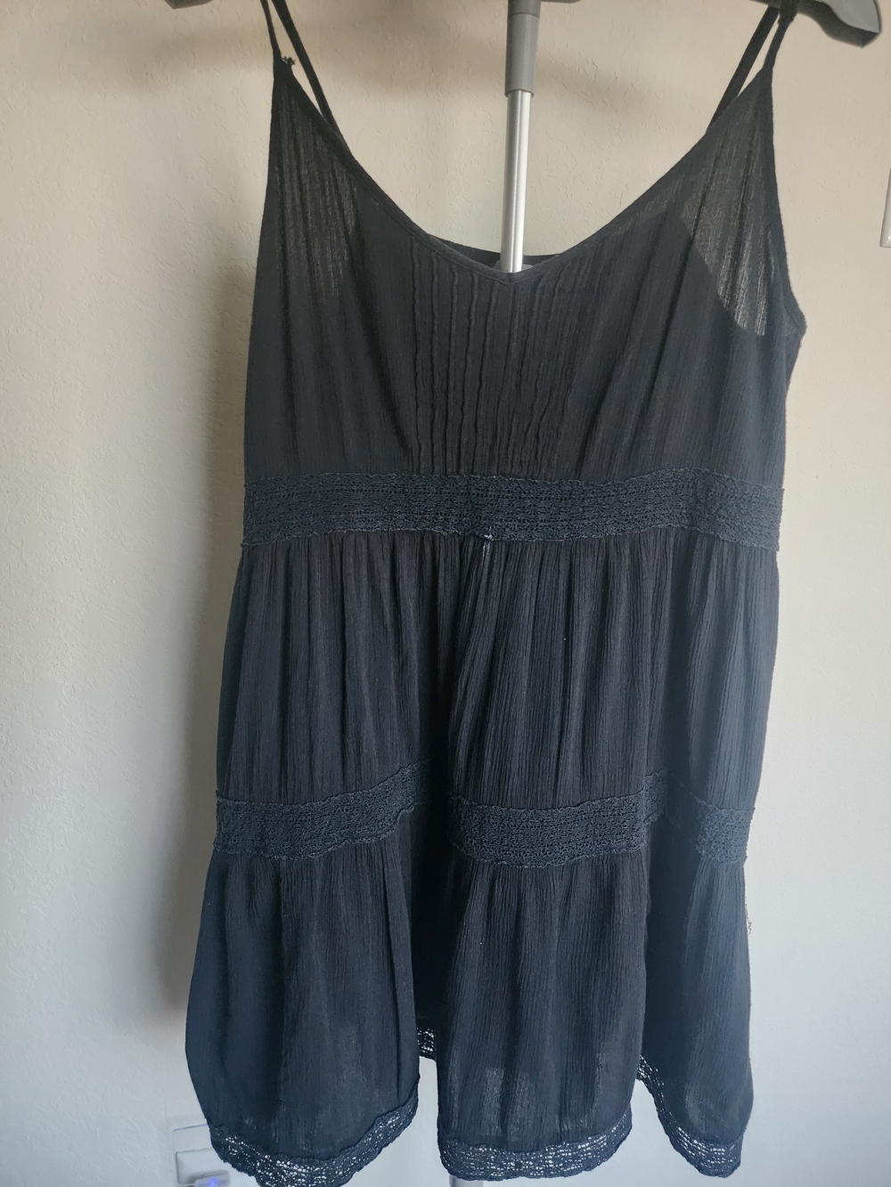 aerie Black Spaghetti-Strap Tiered Mini Dress
